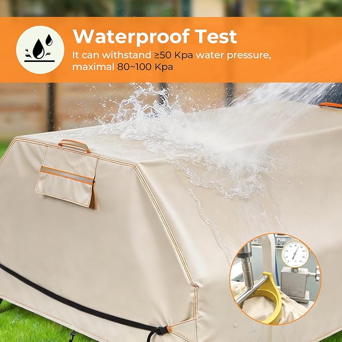 Patio Picnic Table Cover Waterproof, 70 / 72 Inch Patio Picnic Table Bench Cover, Heavy Duty 420D Oxford Fabric Anti UV Windproof with Adjustable Straps Air Vent, Fits 6 FT Picnic Tables, Khaki