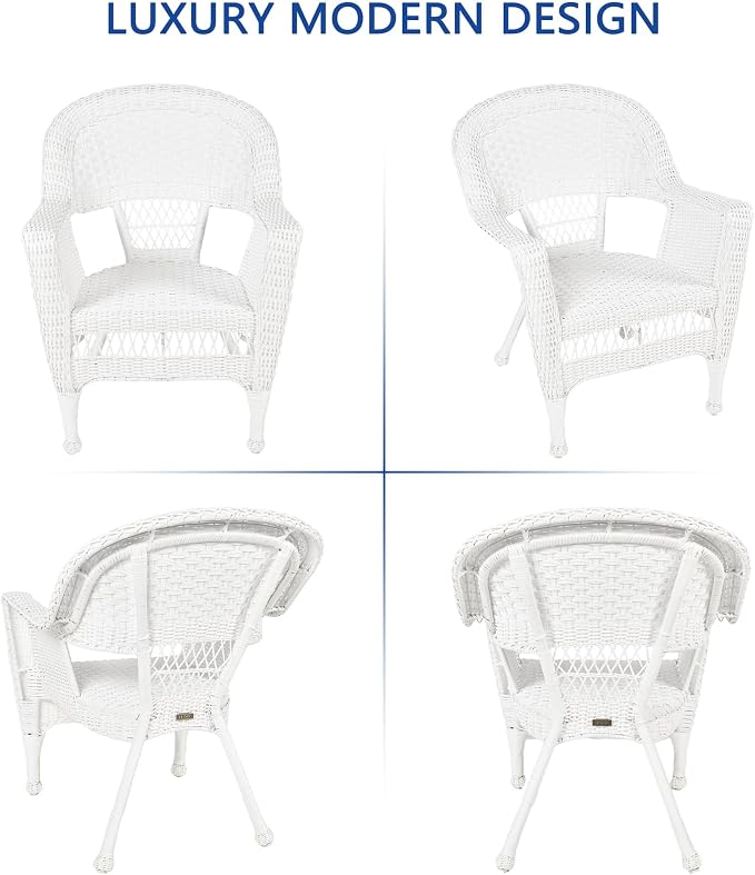 Jeco 3 Piece Wicker Chair and End Table Set without Cushion, White
