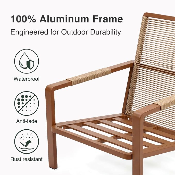 5-Piece Aluminum Patio Furniture Set, Outdoor L-Shaped Sectional Sofa with Coffee Table & Side Table, Patio 3-Piece Sofa Set, Thick Waterproof Cushions, Modern Outdoor Conversation Set, Beige
