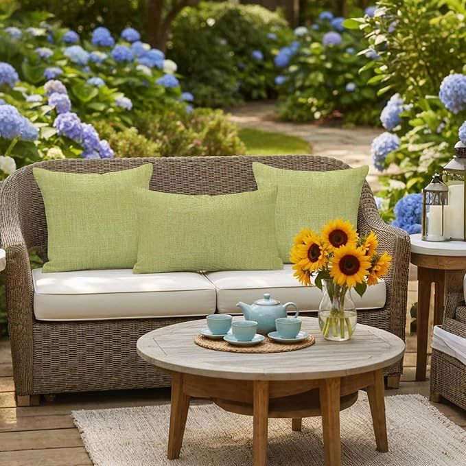 Outdoor Waterproof Throw Pillow Covers Set of 2 Fruit Green Linen Pillowcases 16x16 Inches Farmhouse Pure Color Decorative Pillows Cushion Case Patio Pillows for Couch Bed Chair Garden