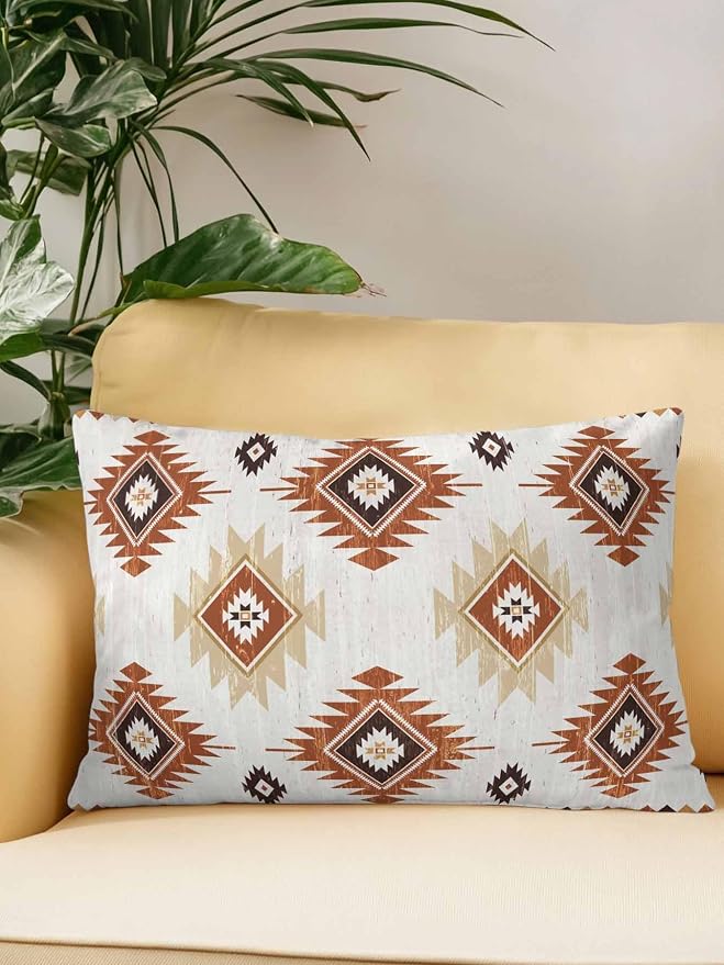 Waterproof Outdoor Pillow 1 Pack Orange Boho Aztec Decorative Throw Pillows Cover & Insert 20x12 Inch Lumbar Pillowcase Southwest Tribal Style Pillows for Couch Sofa Bed Patio Furniture Indoor Outdoor