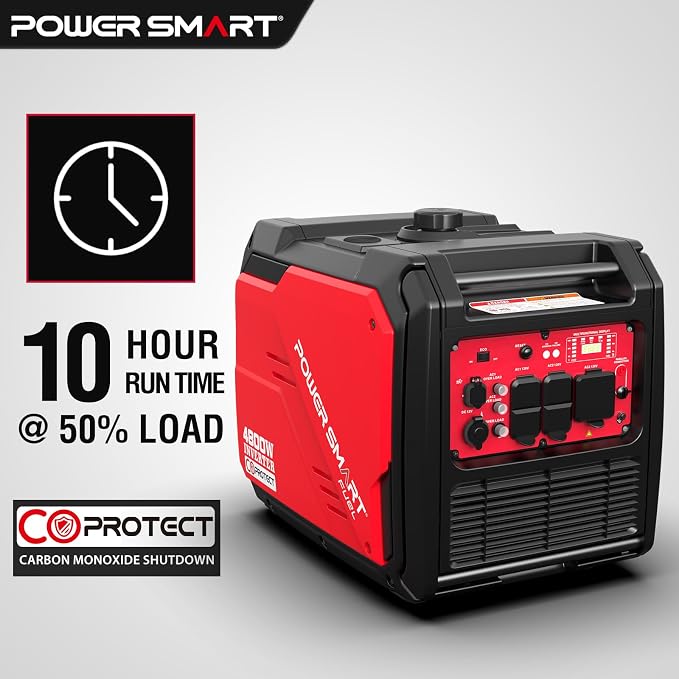 PowerSmart 4800-Watt Gas-Powered Portable Inverter Generator with CO Sensor, Super Quiet Generator for Home Use, Camping and Jobsit, RV Ready 30A Outlet, Wheels Handle Kit, EPA Compliant