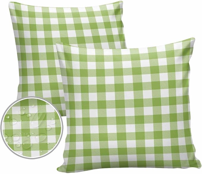 Outdoor Waterproof Throw Pillow Covers Set of 2 Sage Green Buffalo Check Plaid Pillowcases 20x20 Inches Farmhouse Style Patio Decorative Pillows Cushion Case Patio Pillows for Couch Bed Chair Garden