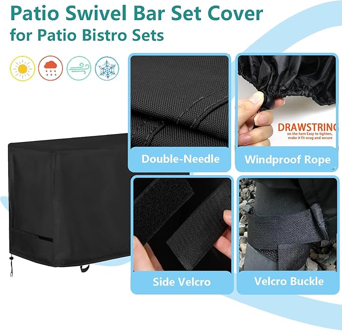 Oslimea Outdoor Bar Covers 60" Long Waterproof Tall Bar Height Patio Table Covers for Outdoor Furniture Rectangular Patio Furniture Covers for Dining Table Chairs Set, 60" L x 41" D x 41" H