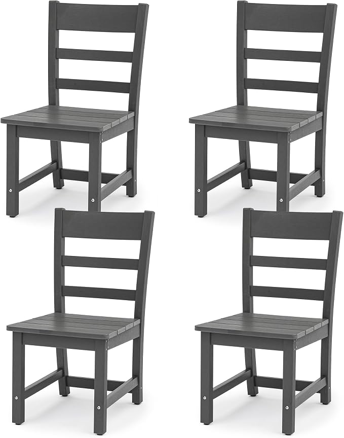 Cozyman Armless Outdoor Dining Chairs Set of 4, All Weather Resistant HDPS Patio Dining Chairs, Classic Dining Chair Support 350 LBS, for Outdoor Indoor, Lawn, Garden, Backyard, Dark Gray