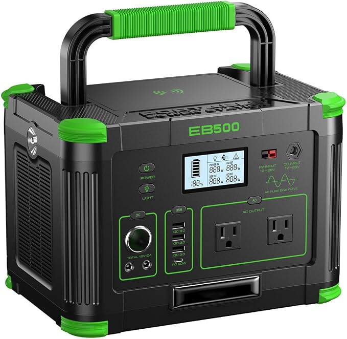 Portable Power Station 500W, 519.48Wh Solar Generator with 2x AC Outlets, 60W USB-C PD Fast Charging, 10-Port with Wireless Charger, Pure Sine Wave, Camping RV Travel Emergency Home Backup