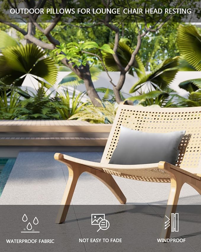 Outdoor Pillows Covers with Inserts Gradient Grey Waterproof Recliner Pillow with Adjustable Strap Throw Pillows for Patio Furniture Pool Lounge Chair, 12x20 inch, 1PCS