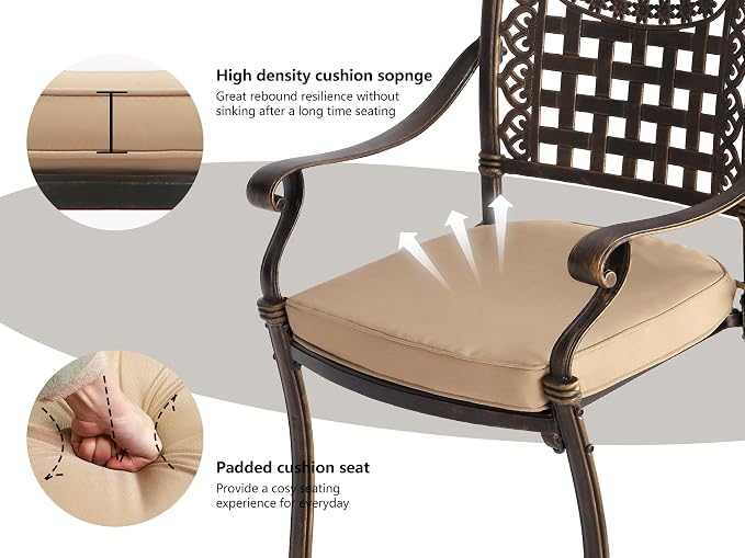 Grepatio Patio Dining Chairs Stackable Outdoor Chair Dining Furniture Set of 2, All Weather Cast Aluminum Dining Chairs with Cushion for Porch, Yard, Balcony Antique Bronze