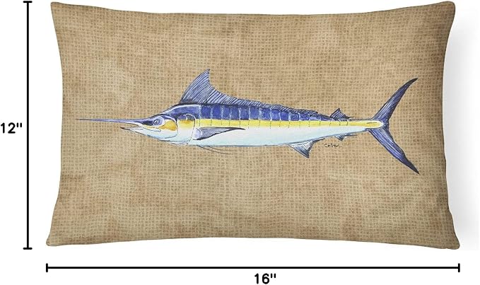 Caroline's Treasures 8818PW1216 Blue Marlin Canvas Fabric Decorative Pillow Machine Washable, Indoor Outdoor Decorative Pillow for Couch, Bed or Patio, 12HX16W