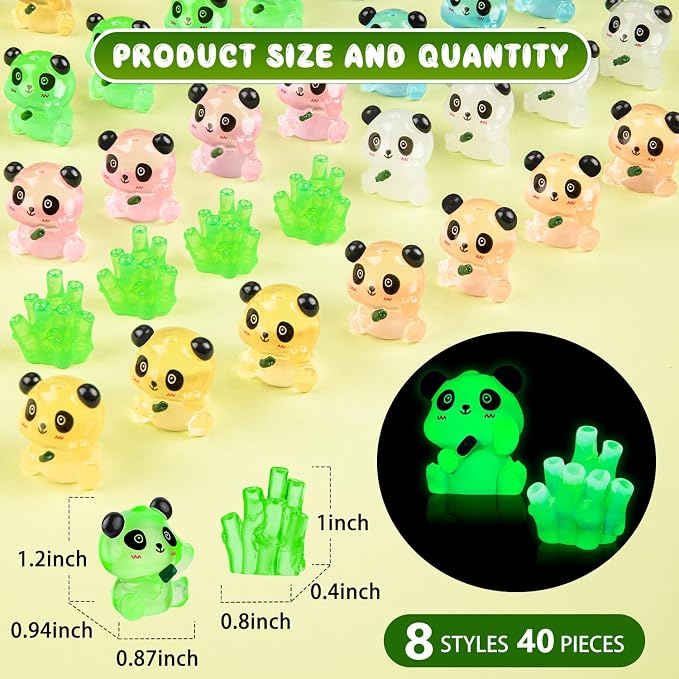 40PCS Luminous Mini Resin Panda Figurines Mini Panda Bamboo Bulk for Micro | Cute Panda Figurines Miniature, Glow in The Dark Panda Bamboo Bulk for Cake Topper, Dollhouse Garden DIY