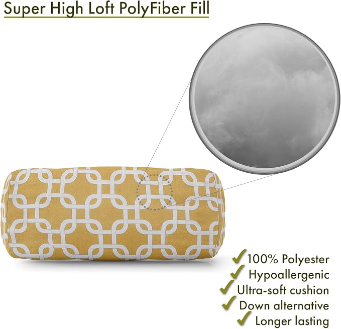 Majestic Home Goods Yellow Links Indoor / Outdoor Round Bolster Pillow 18.5" L x 8" W x 8" H