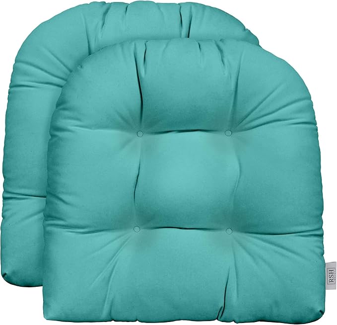 RSH DECOR: Sunbrella Tufted Wicker U-Shape Cushions Set of 2 | 22” x 22” | Outdoor Seat Cushions for Patio Furniture| Crafted with Sunbrella Performance Fabric | Canvas Aruba-Made in USA