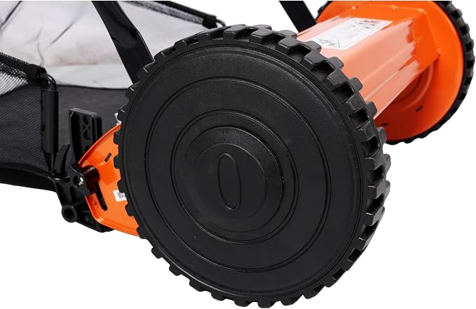 14'' 5-Blade Push Reel Lawn Mower with Grass Catcher, Manual Reel Mower with Adjustable Cutting Height 0.6-1.8'' Eco-Friendly Hand Push Cylinder Mower for Small Yards Orange