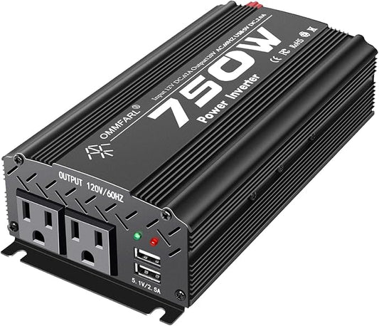 750W Modified Sine Wave Power Inverter DC 12V to AC 110V, Peak 1500 Watt, Car Plug Inverter Adapter Power Converter with 4.2A Dual USB Charging Ports and 2 AC Outlets Car Charger Black