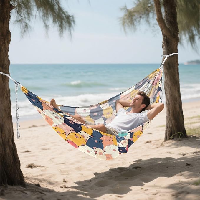 Camping Hammock Outdoor Hammocks for Outside Cavy Colorful Guinea Pig Beach Trees Portable Lightweight with Pockets Tree Straps Indoor