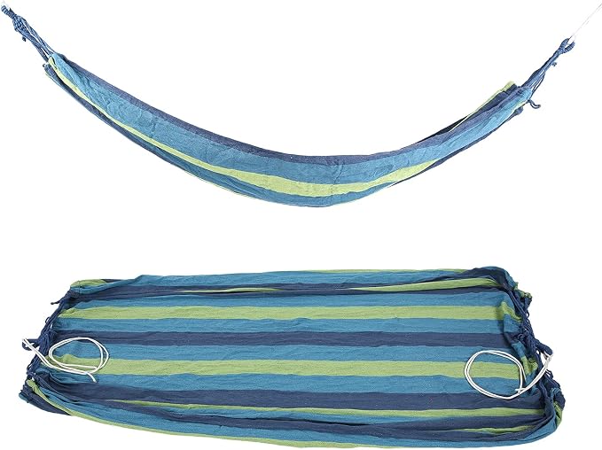 Canvas Double Camping Hammock, Lightweight Travel Hammock, Soft Resting Bed, Quick Setup Hand Woven with Storage Bag for Garden Backpacking, 551 Lb Limit (Blue)