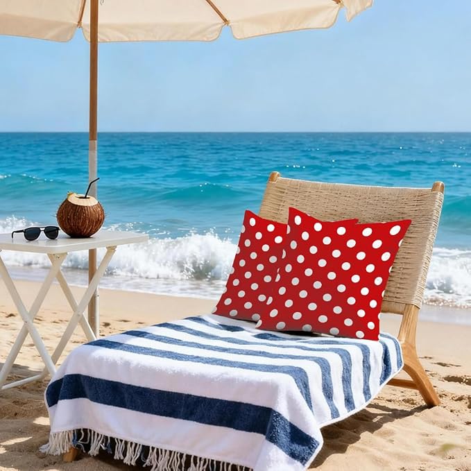 18x18 Inch Outdoor Pillow Covers Set of 2 Waterproof Throw Pillow Covers Decorative Couch Cushion Covers Red Polka Dot Square Pillowcases Protectors for Patio Garden Sofa