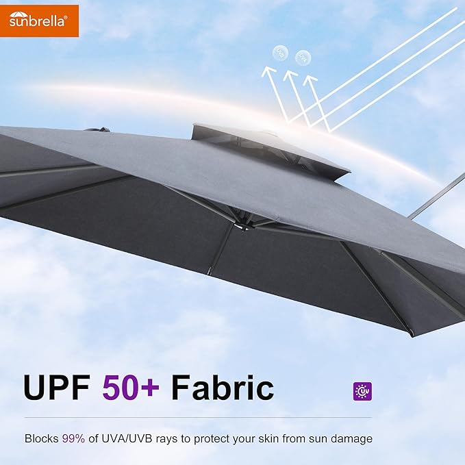 PURPLE LEAF Cantilever Umbrella 10' X 13' Outdoor Patio Rectangular Double Top Large Heavy Duty 360° Rotation Offset Umbrella for Outside Deck Backyard Garden Pool Cast Slate