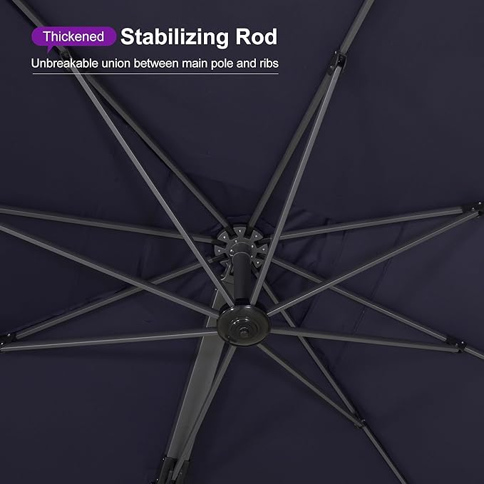 PURPLE LEAF 11 FT Cantilever Umbrella with Base Large Aluminum Outdoor Square Offset Patio Umbrella with 360° Rotation for Garden Pool Deck Backyard Navy Blue