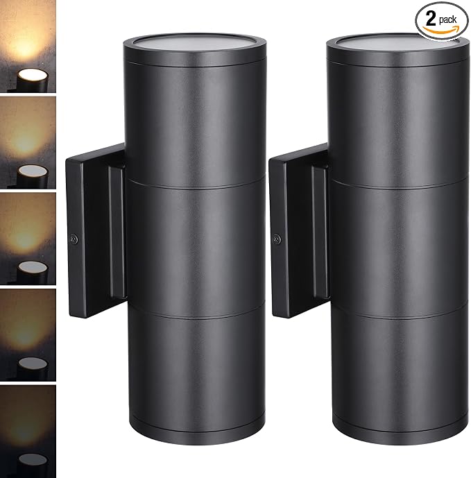 LEONLITE 2-Pack 12 Inch 3000K LED Cylinder Up Down Wall Light Outdoor | 120-277V, Dimmable, Waterproof, Wall Sconce, Exterior Front Door Porch Light, Aluminum, ETL Listed