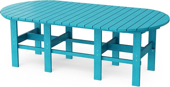 Wildridge Classic 7-Piece 44"x84" Dining Set, Aruba Blue - Outdoor Weather Resistant Recycled Plastic Furniture for Patio