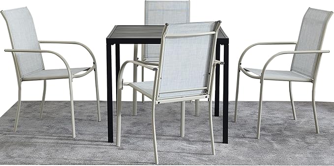 5-Piece Outdoor Dining Set, 35.5" Square Metal Patio Table with Beige Chairs, Black Table with Umbrella Hole for Garden, Yard, Patio