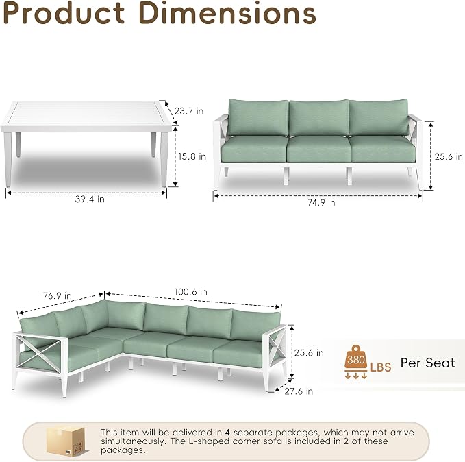 Patio Sectional Sofa Set 9 Seat Outdoor Conversation Set with Cushions, Aluminum Patio Furniture for Backyard Deck Garden Seating