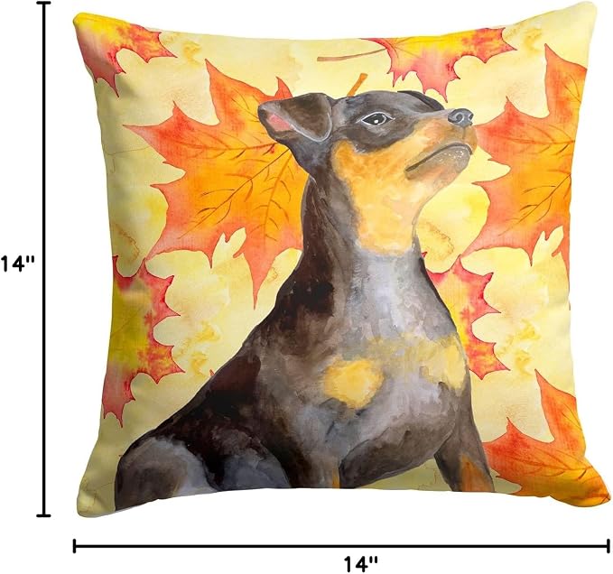 Caroline's Treasures BB9985PW1414 Miniature Pinscher #2 Fall Fabric Decorative Pillow, Yellow Machine Washable, Indoor Outdoor Decorative Pillow for Couch, Bed or Patio, 14Hx14W
