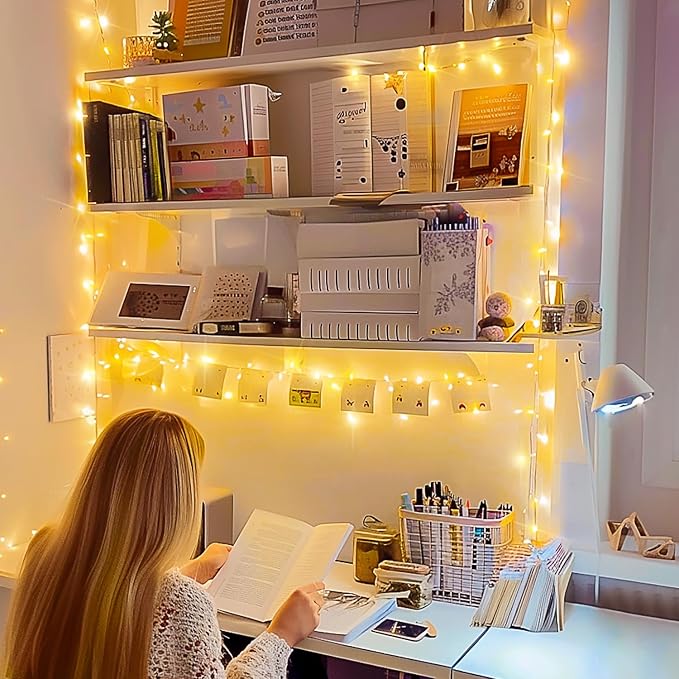JMEXSUSS 100 LED String Lights Indoor Bedroom Warm White Christmas Lights | 8 Modes Plug in Classroom Lights, 33 ft Connectable Room Fairy Twinkle Light Outdoor for Mirror Room Home Garden Xmas Tree