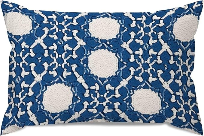 Blue Geometric Lumbar Pillow Cases Blue and White Trellis Throw Pillow Cover Farmhouse Outdoor Garden Decoration for for Home Bedroom Living Room Bed 16x24in