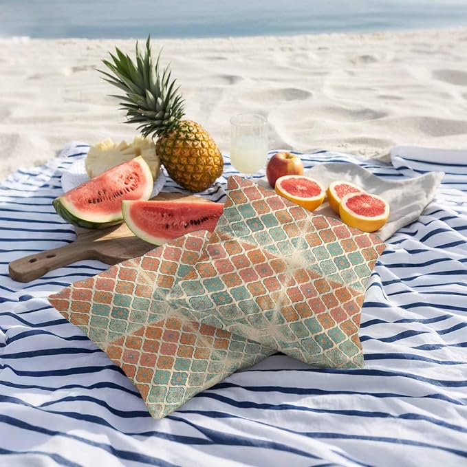 Orange Teal Boho Outdoor Pillow Covers 26x26 Inch Throw Pillow Covers Set of 2 Waterproof Decorative Pillow Cases Morocco Vintage Abstract Geometric Cushion Covers for Patio Furniture Garden Couch