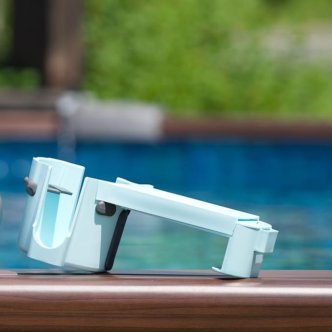 2-Pack Poolside Cup Holders for Square-Top Above Ground Pools, Adjustable Fit for Wide Edges, Non-Slip Silicone Grips, Fits Tumblers & Drink Bottles, Use on Deck, Boat & Patio, Aqua