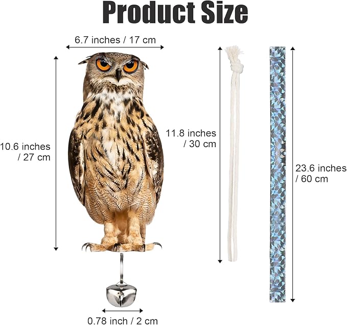 Owl to Keep Birds Away, 3 Pack Bird Scare Owl Fake Owl, Reflective Hanging Bird Decoration, Dual-Side Printed Owl to Keep Birds Pigeon Away from Patio Garden