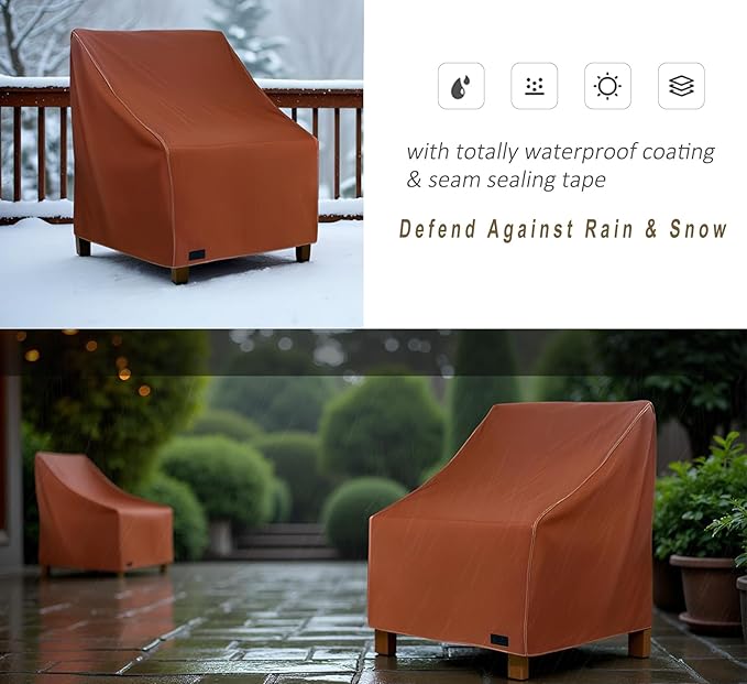NettyPro Patio Chair Covers for Outdoor Furniture 4 Pack, Waterproof Heavy Duty Lawn Patio Furniture Cover Deep Seat Dining Chair Covers High Back, 30W x 33D x 34H inches, Brown