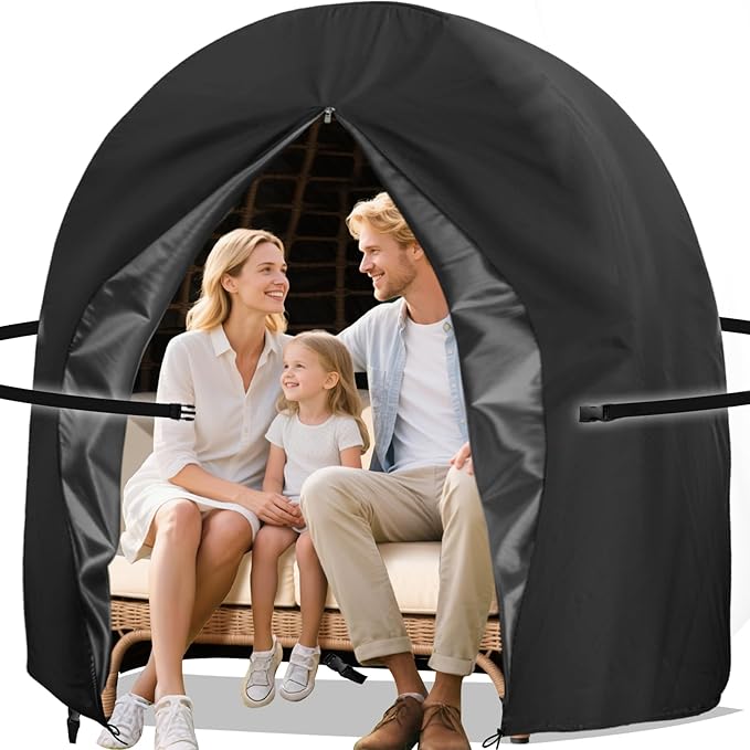 Double Egg Chair Cover Waterproof 420D Oxford Hanging Outdoor Furniture Covers for Patio Wicker Egg Swing Cocoon Chair, 91x80 Inches, Black