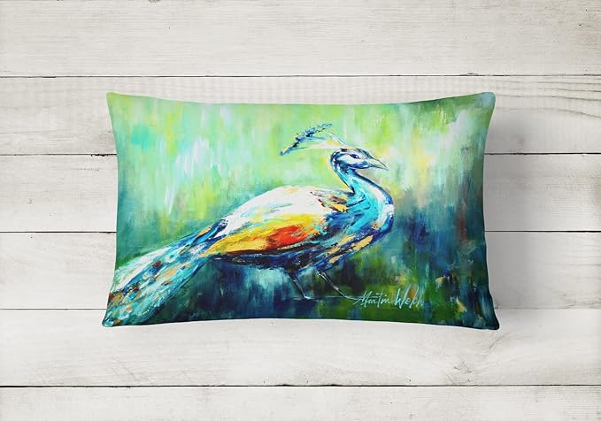 Caroline's Treasures MW1160PW1216 Proud Peacock Green Canvas Fabric Decorative Pillow Machine Washable, Indoor Outdoor Decorative Pillow for Couch, Bed or Patio, 12HX16W
