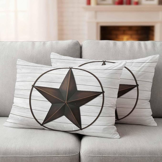 Outdoor Pillow Covers Set of 2, Vintage Farm Western Star Decorative Throw Pillow Covers 20X12IN, White Wood Grain Throw Pillows Protector Cushion Case for Patio,Couch,Sofa,Garden