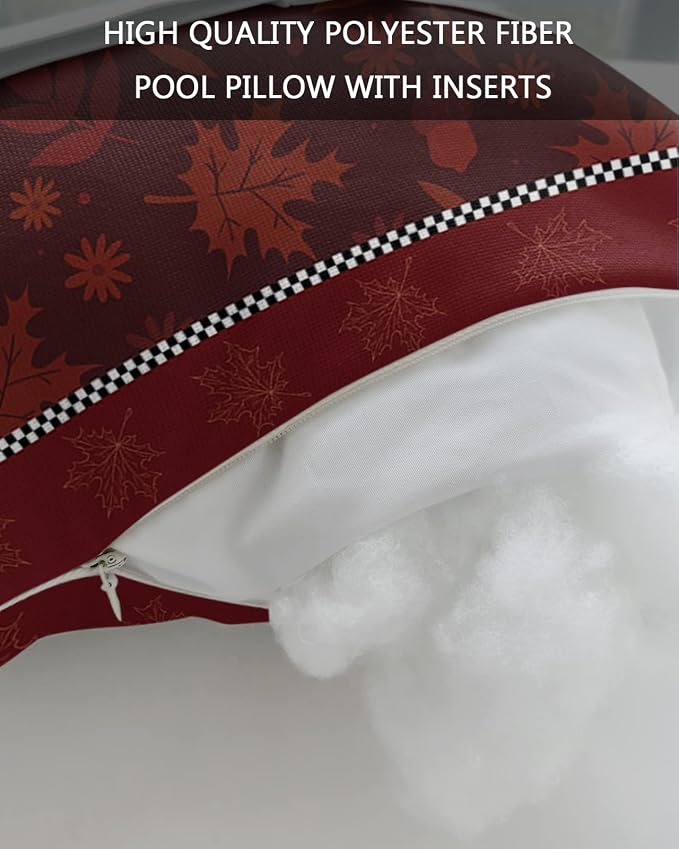 Outdoor Pillows Covers with Inserts Thanksgiving Maple Leaves Retro Red Waterproof Recliner Pillow with Adjustable Strap Throw Pillows for Patio Furniture Pool Lounge Chair, 12x20 inch, 1PCS