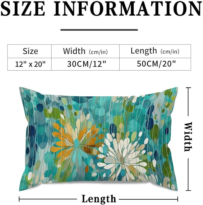 Rectangular Cushion Cover Make It Rain Fiesta Pillows Farmhouse Rainbow Teal Flower Pillow Cover Accent Farmhouse Decor Pillow for for Couch Bedroom Sofa Living Room 12x20in