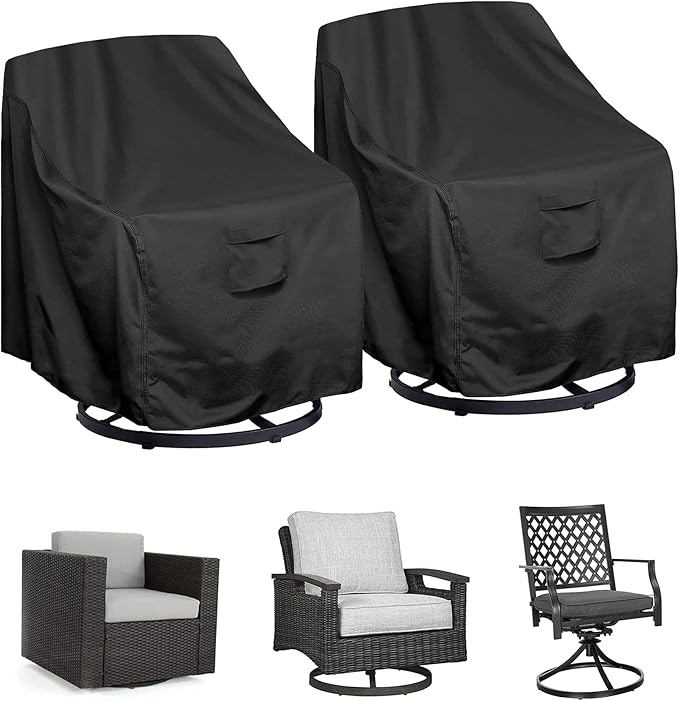 WOMACO Patio Swivel Chair Cover Waterproof Outdoor Swivel Chair Slip Covers Outside Small Large Oversized Wicker Lawn Club Chair Furniture Protector (31.5"W x 39"D x 29.5"H (2 Pack))