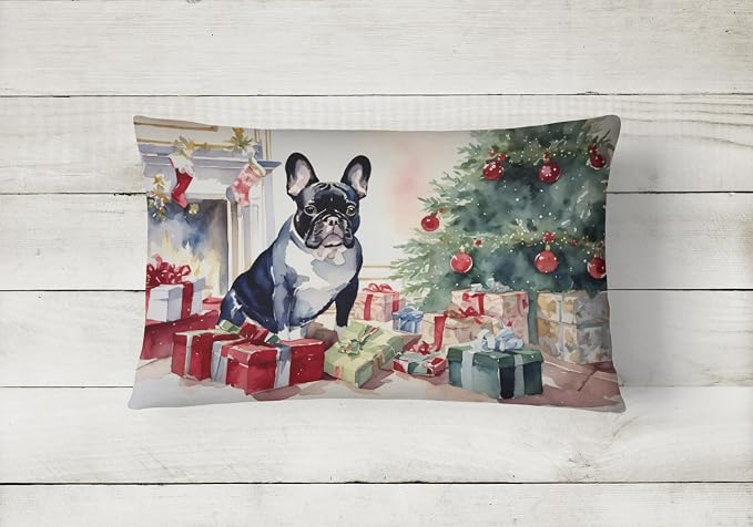Caroline's Treasures DAC2659PW1216 French Bulldog Cozy Christmas Throw Pillow Machine Washable, Indoor Outdoor Decorative Pillow for Couch, Bed or Patio, 12HX16W