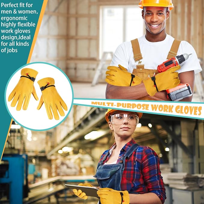 Tarpop Men's Large Cowhide Leather Work Gloves, Reinforced Palm for Wood Cutting, Construction, Gardening, Driving