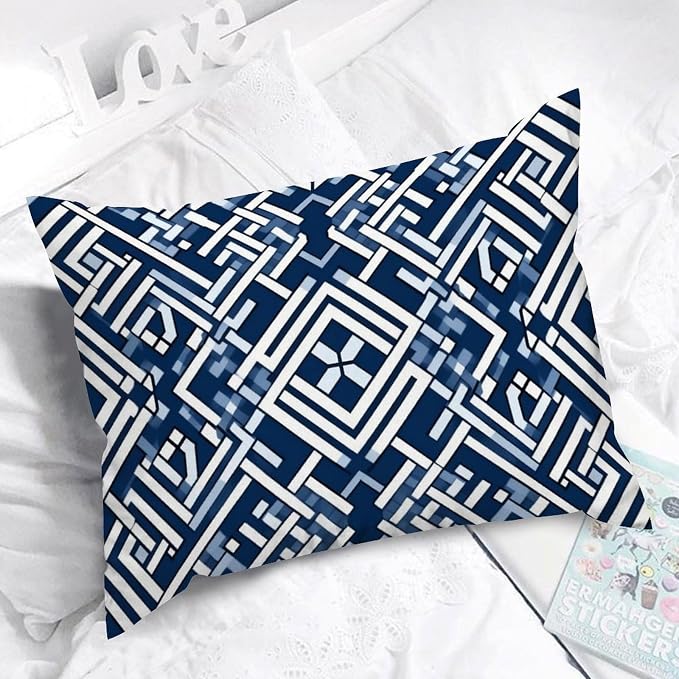 Lacefield Trellis Print Geometric Blue Rectangular Throw Pillow Cover Chinoiserie Grandmillenial Ming Trail Throw Pillow Cover Modern Throw Pillow Covers Decorative for Sofa Bed 20x26in