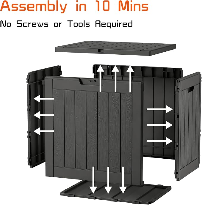 EasyUp 32 Gallon Resin Deck Box Waterproof, UV Resistant Outdoor Storage Box for Delivery, Patio, Garden,and Porch,Striped Black
