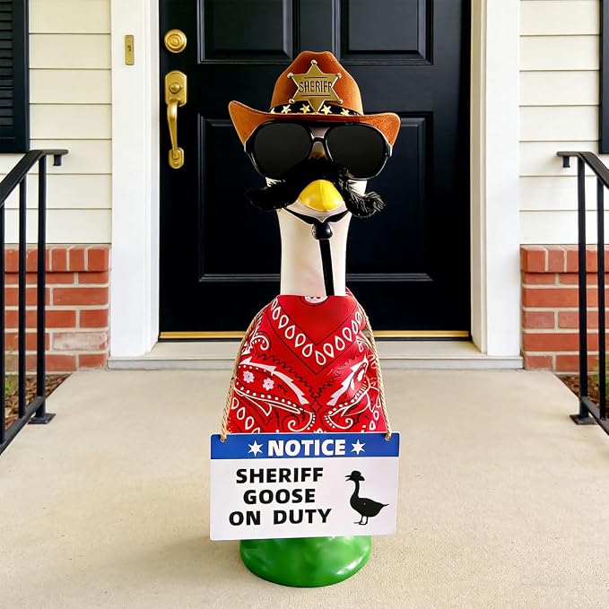 11pcs Sheriff Porch Goose Outfit,Lawn Goose Statue Costume | Fits 17"/23" Lawn Plastic/Cement Statue for Front Outdoor Courtyard Garden Patio Yard Decoration