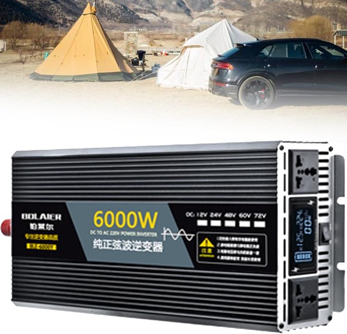 Pure Sine Wave Inverter 2500W 4000W 5000W 6000W 8000W 10000W 12000W Car Power Inverter DC 12V 24V 48V 60V 72V to 110V 120V 220V 230V 240V AC Voltage Converter Transformer Vehicle Adapter(6000W,12Vto22