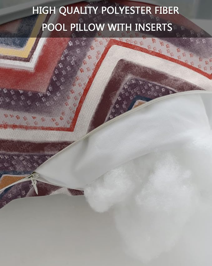 Outdoor Pillows Covers with Inserts Northern Europe Red Geometric Wave Stripes Waterproof Recliner Pillow with Adjustable Strap Throw Pillows for Patio Furniture Pool Lounge Chair, 11x16 inch, 1PCS
