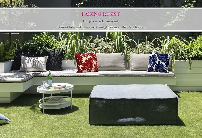 Pack of 2 Outdoor Waterproof Decorative Throw Pillow Covers for Patio Furniture, 18x18 Inch Square Fade Resistant Patio Garden Cushion Covers for Couch Bed Sofa, Leaves Navy
