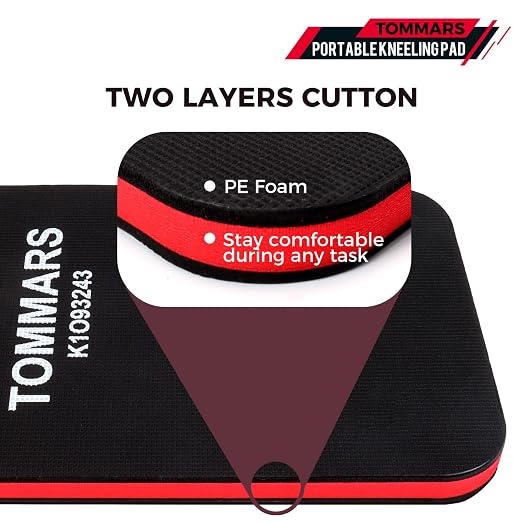 TOMMARS 0.9 Inch Thick Mechanic Kneeling Pad, 15.55 x 9.25 Inches | High-Density PE Foam Knee Cushion with Double-Sided Nonslip Surface and Carry Handle for Gardening, Yard Work and Repairs