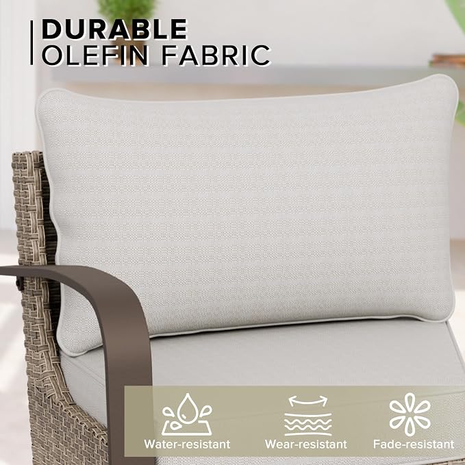 COOS BAY Aurora Terrace 4 Piece Outdoor Sectional Furniture Set, Half Moon Rattan Wicker Conversation Set with 5 Seat Sofa & Coffee Table for Patio Garden Yard, Beige/Beige